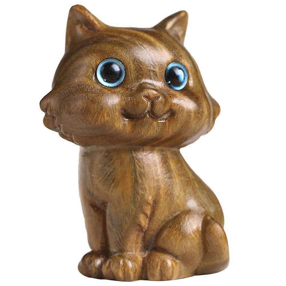 Wood Kitten Decor Wooden Cat Figurine Sculpture Statue Desk Ornament Sitting Rustic Style 5.8X3.9X3.2CM 1Pack