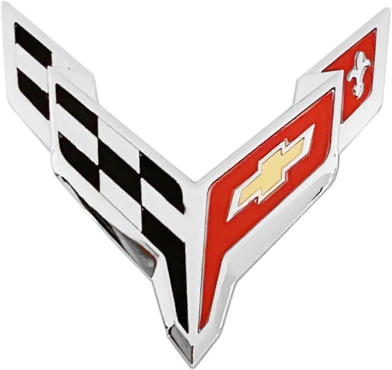 1 sztuk Corvette C8 Emblemat Przedni zderzak skrzyżowane flagi 3D Logo Odznaka Naklejka Tabliczka znamionowa zamiennik dla 2020 + Corvette (Chrom Czerwony)