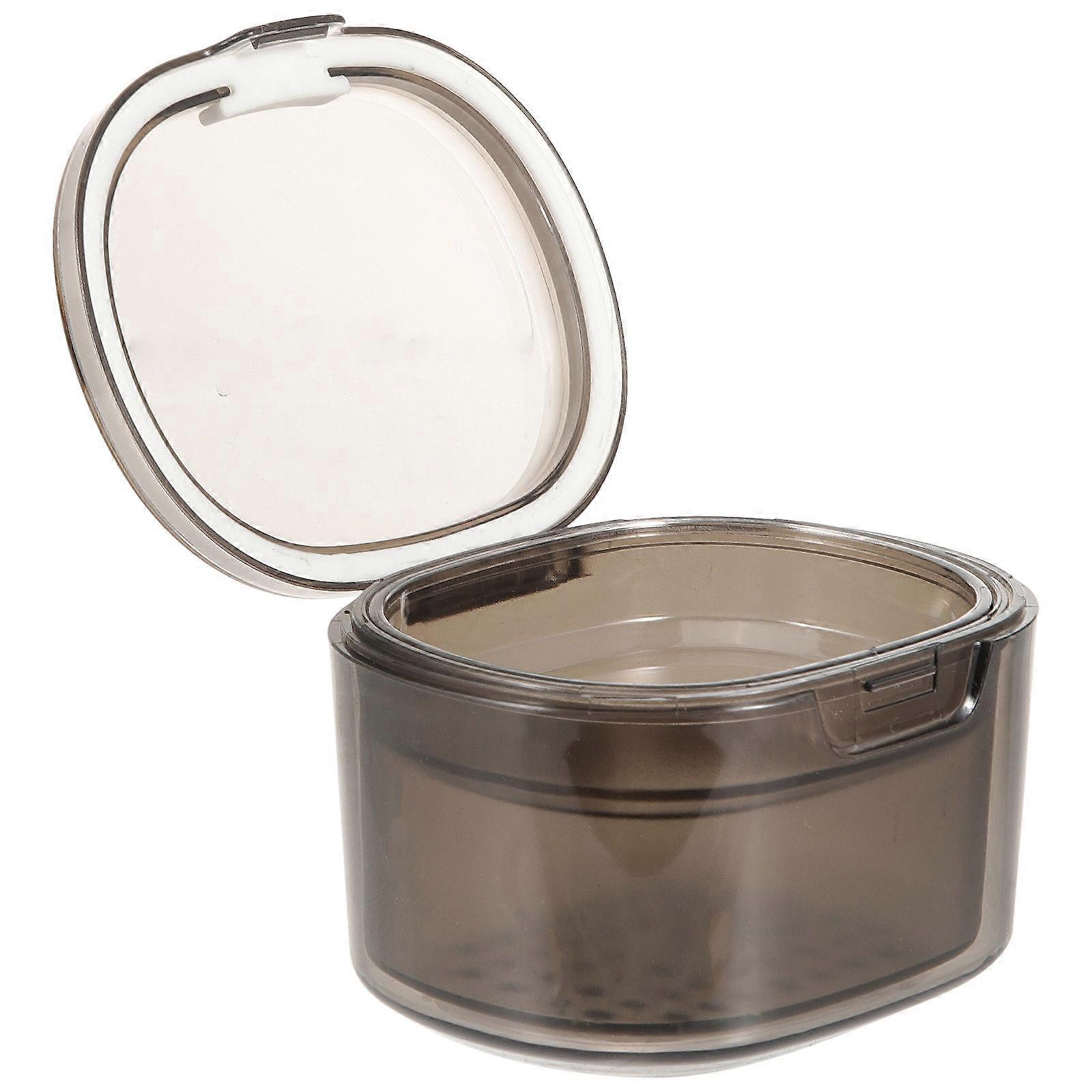Portable Denture Case with Builtin Drain Shelf for Storage Use Made of Strong PC Material Grey Color