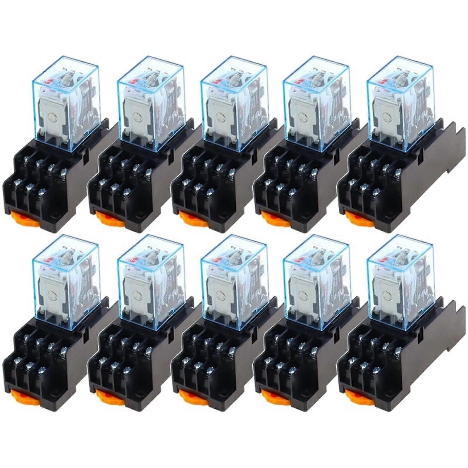 10PCS MY4NJ Power Relay DC/AC 12V 24V 36V 48V 110V 220V 5A 4NO 4NC DIN Rail Relay Socket Base Multi-Purpose Relay