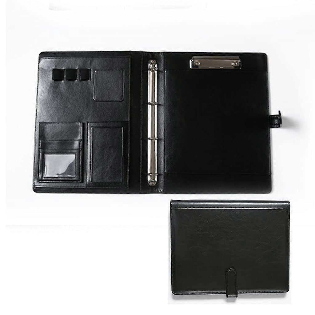 A4 Writing Case Conference Folder Padfolio Business Portfolio Cover PU Leather for Men Women Black Empty Design