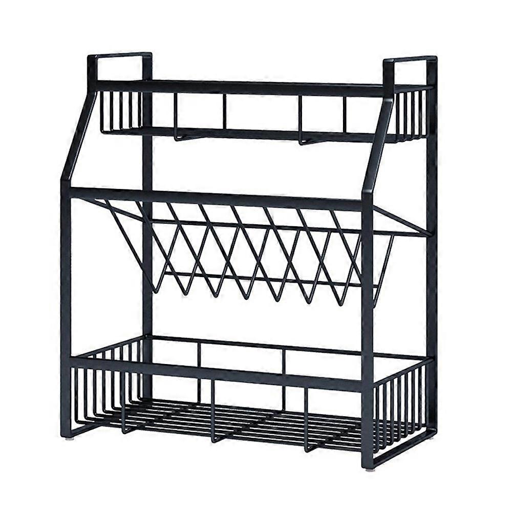 Kitchen Seasoning Storage Rack Three-Layer Rack Utilizes Black Iron Material 1Pack