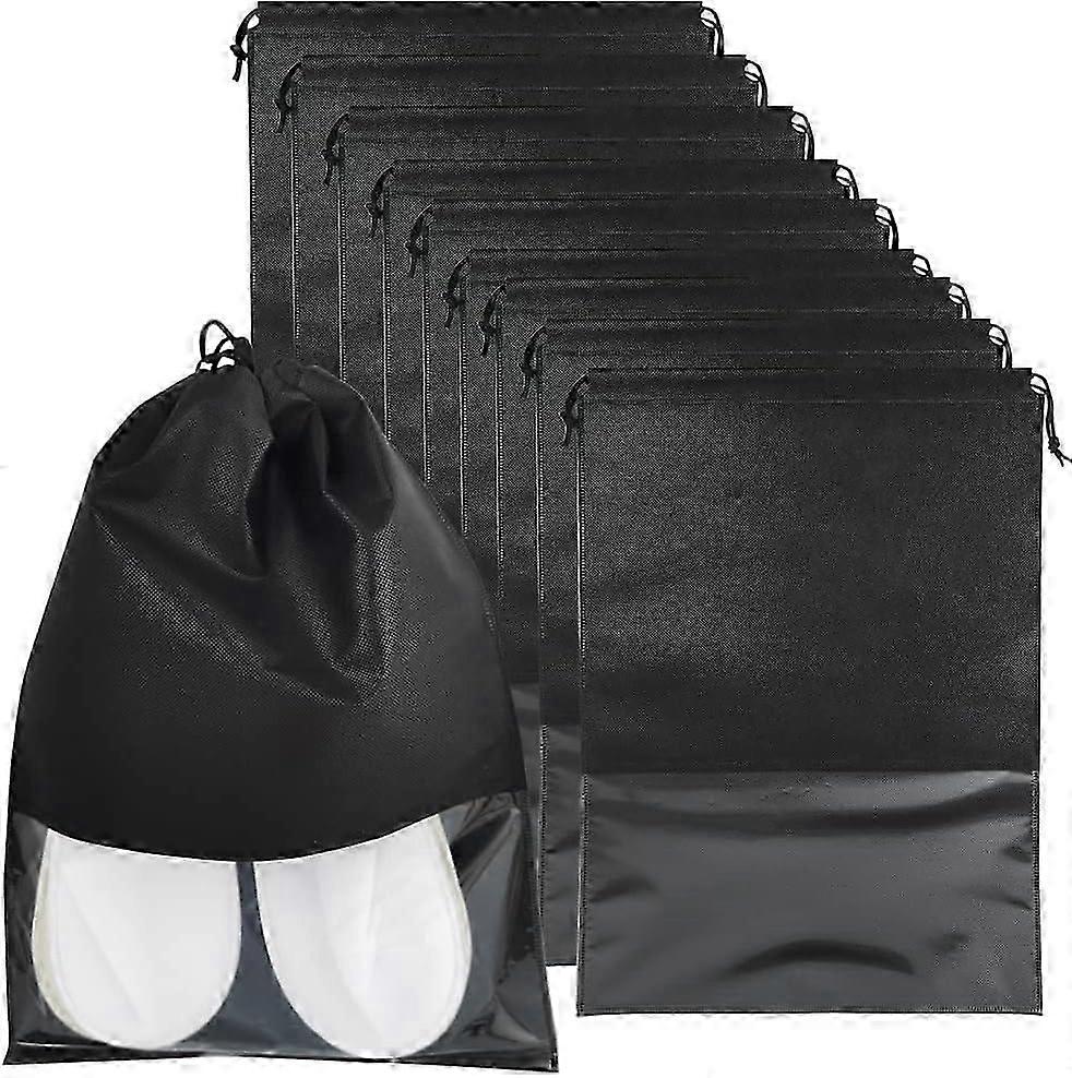 Pack of 10 Shoe Bag, Dustproof Shoe Bag, 32 x 44 cm Shoe Storage Bag with Transparent Window and Drawstring for Daily and Travel Use