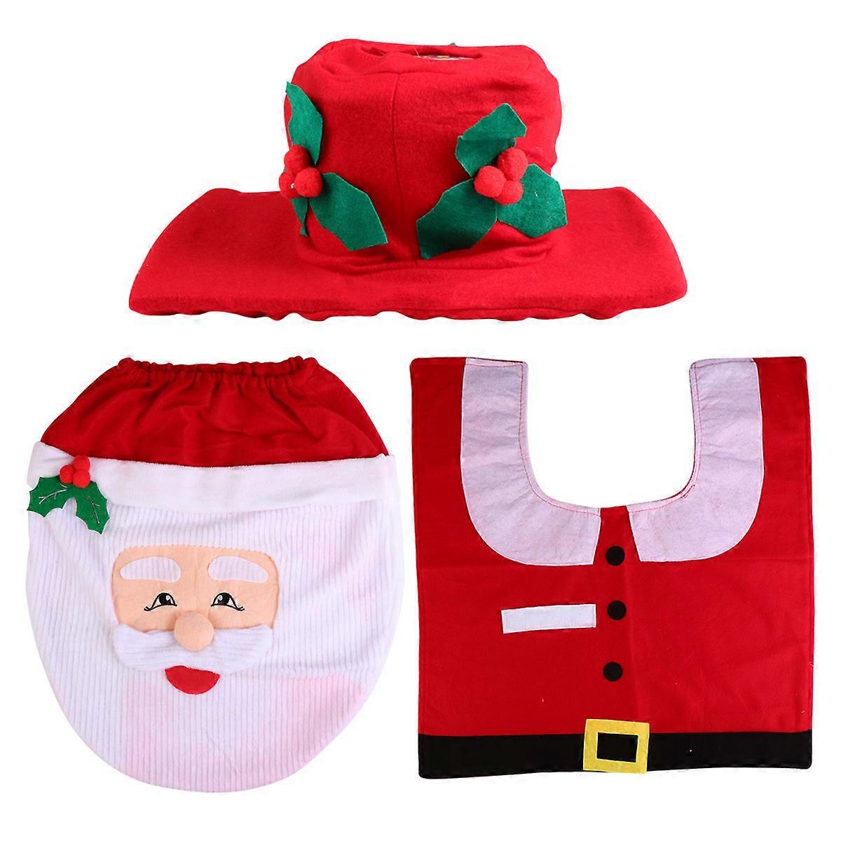 Flannel Toilet Seat Cover Set For Homeowners During Christmas Celebration In Red Color 1 Set