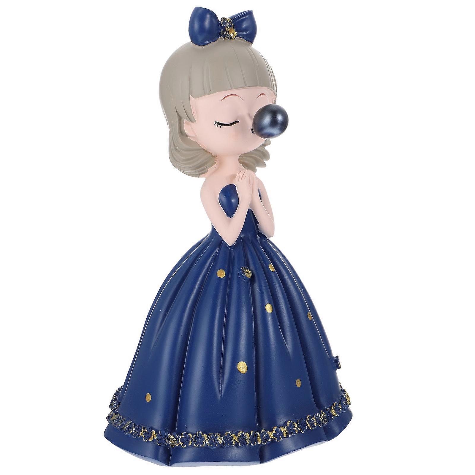 Cute Resin Cartoon Doll Decor For Birthday Parties And Room Accessories In Blue Made From Synthetic Resin 1Pc