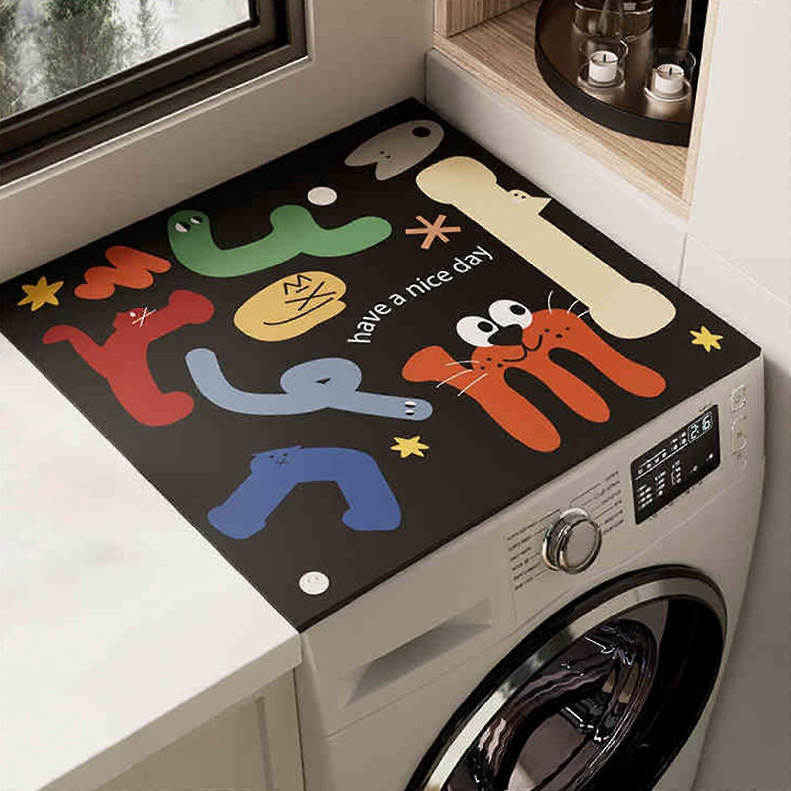 Washer Dryer Cover Mat,Breathable,Unfading,Washable,AntiSlip Backing,B Style 36*46CM
