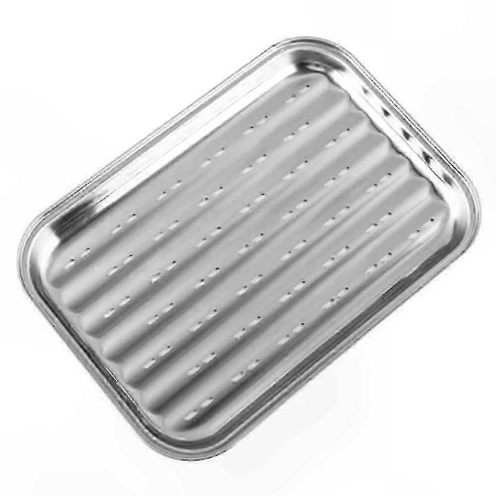 Rectangular Stainless Steel Grilling Tray with Holes for Fish and Steaming