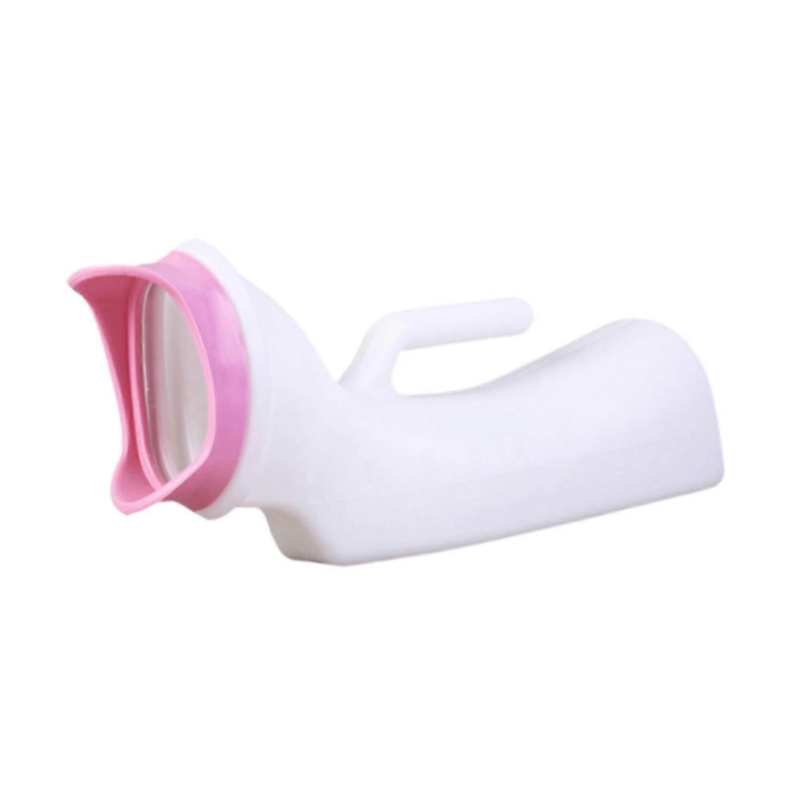 Female Portable Urinal Pee Bottle Collector 1L Capacity, Reusable For Car Trips, White Pink, 12x10x28 Cm