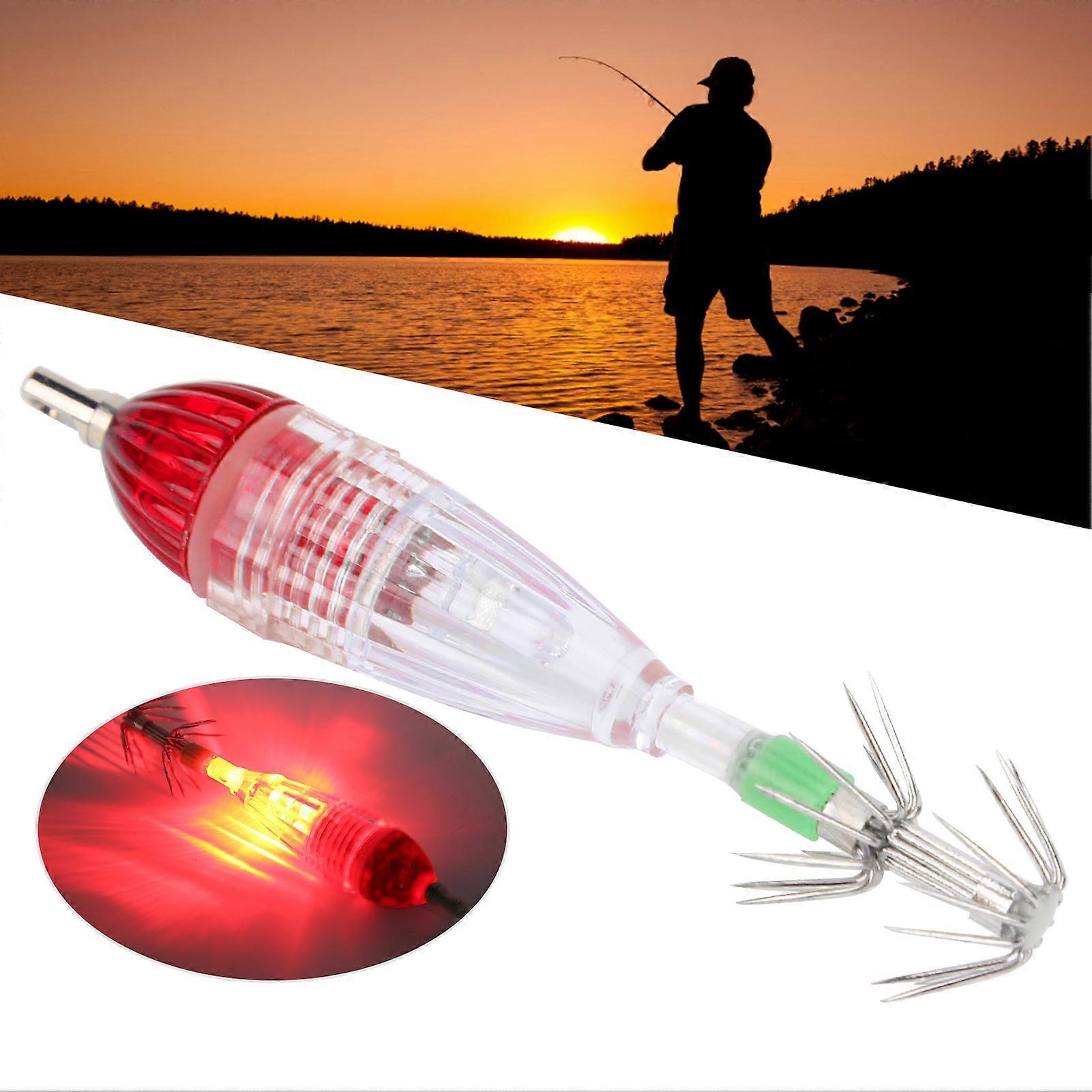 Fishing LED Lure Light Squid Shape Red Light Color Bait Underwater Lamp with Hook