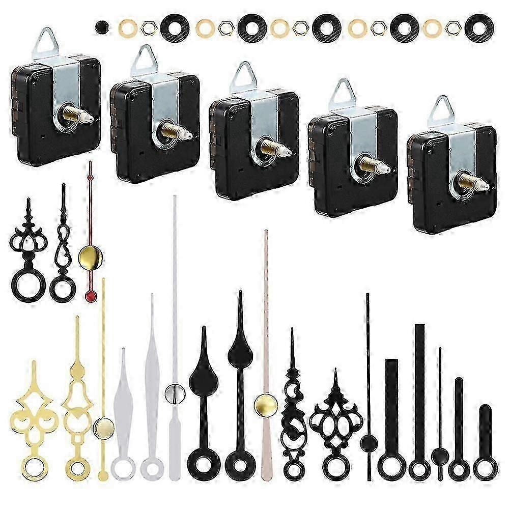 5 Pcs Clock Movement Mechanism Parts Silence Quartz DIY Wall Clock with 7 Different Pairs Clock Hand