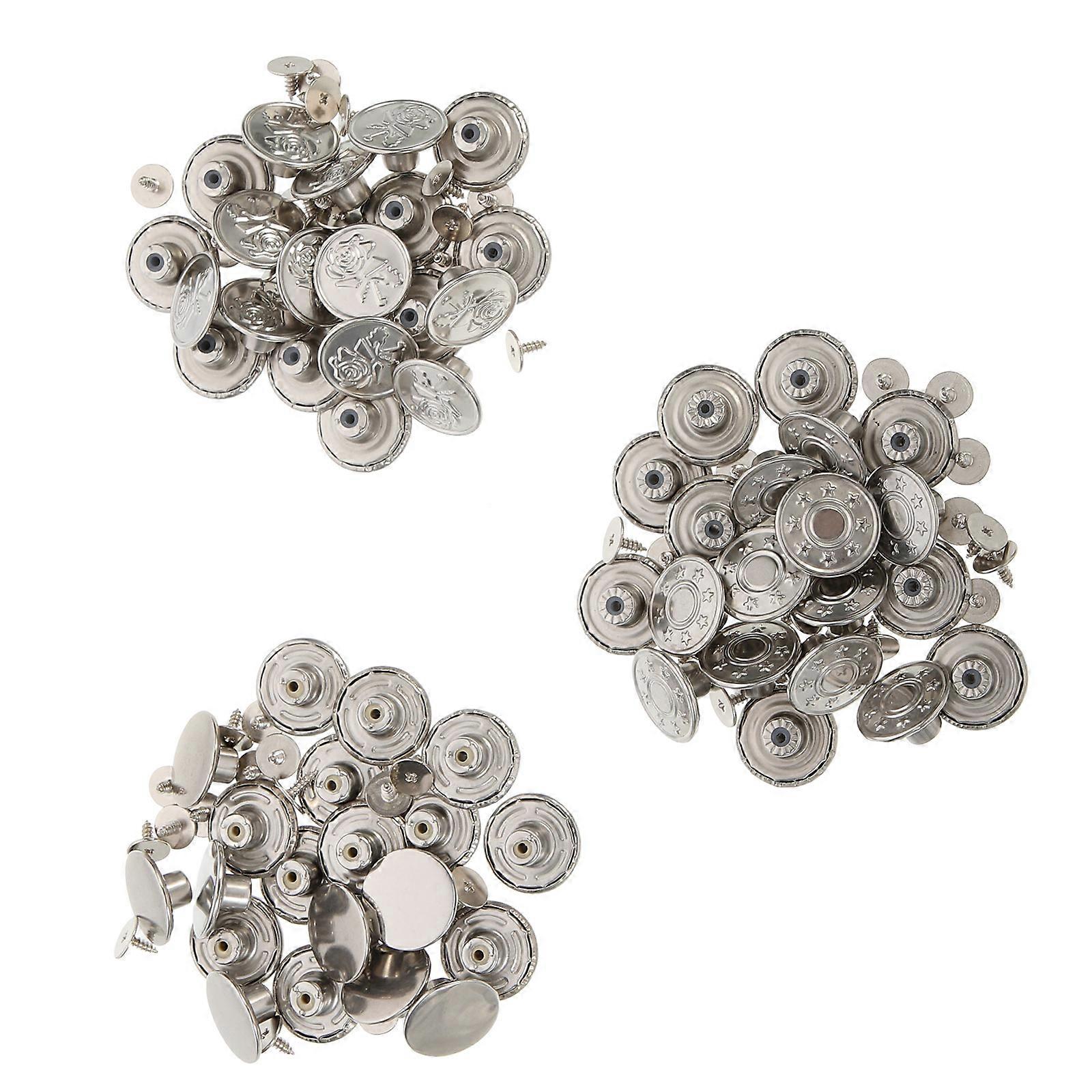 Pants Fastener Button Clothing Various Occasions Alloy Silver Waist Adjustment 60Pcs