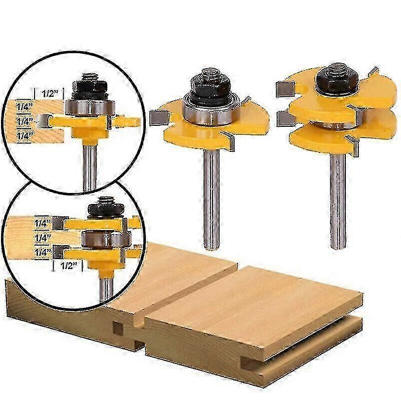 Tongue Groove Router Bits 1/4 Shank T-type Woodworking Tenon Milling Cutter Kit"