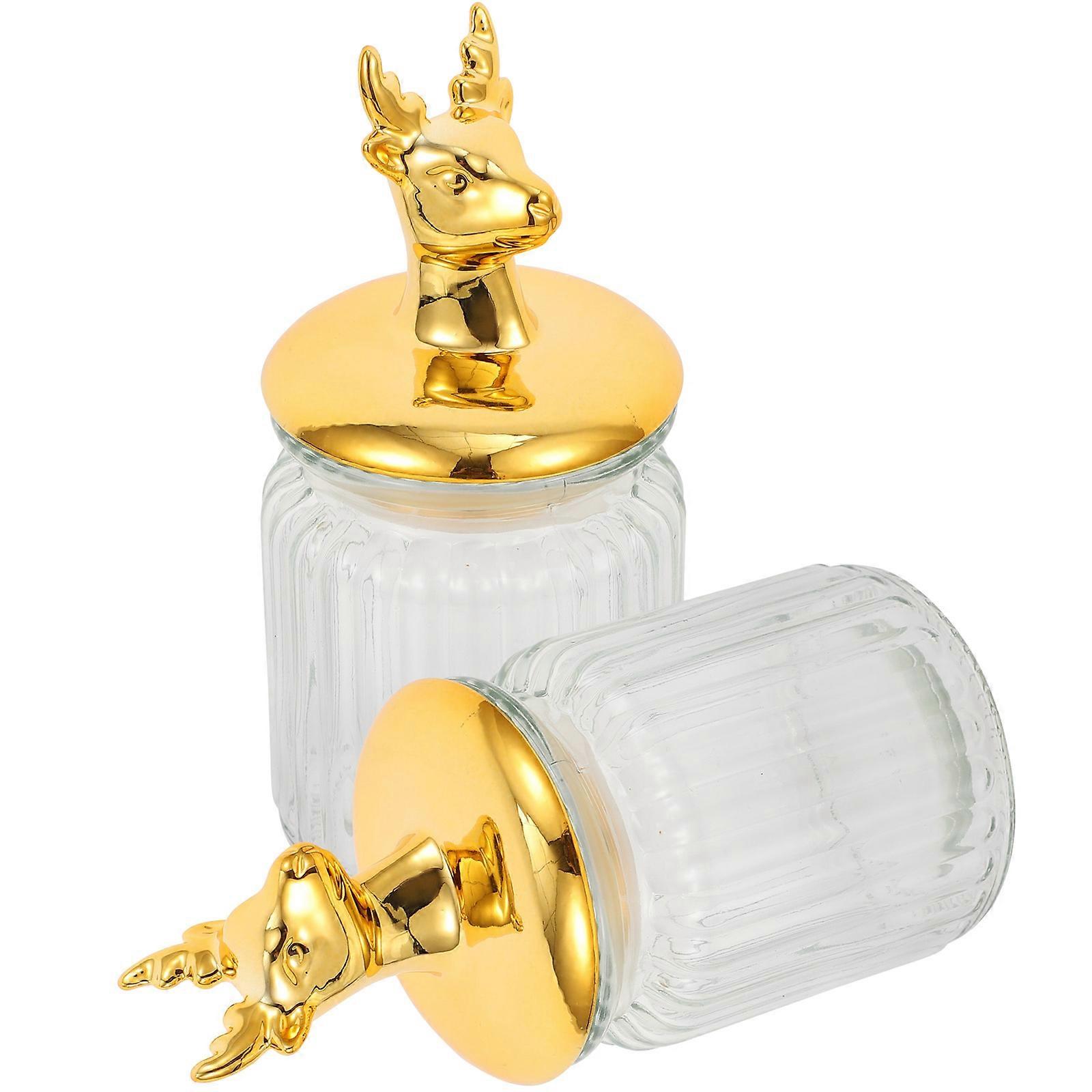 Glass Jar with Airtight Lid Storage Jar for Household Users Golden Material Used for Moisture-Proof 2Pcs
