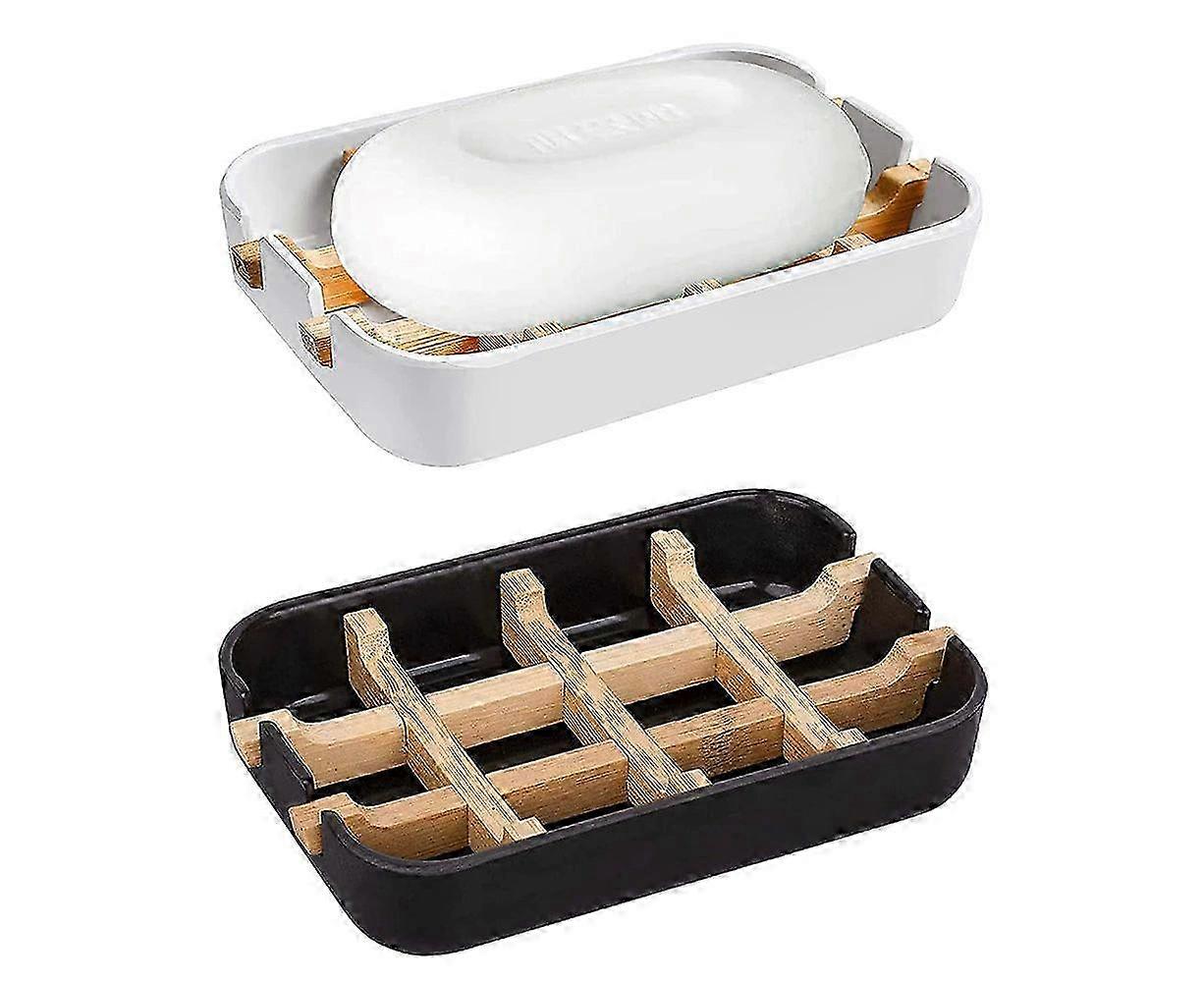 2 Pack Removable Bamboo Fiber Soap Holder And Soap Dish Combination...