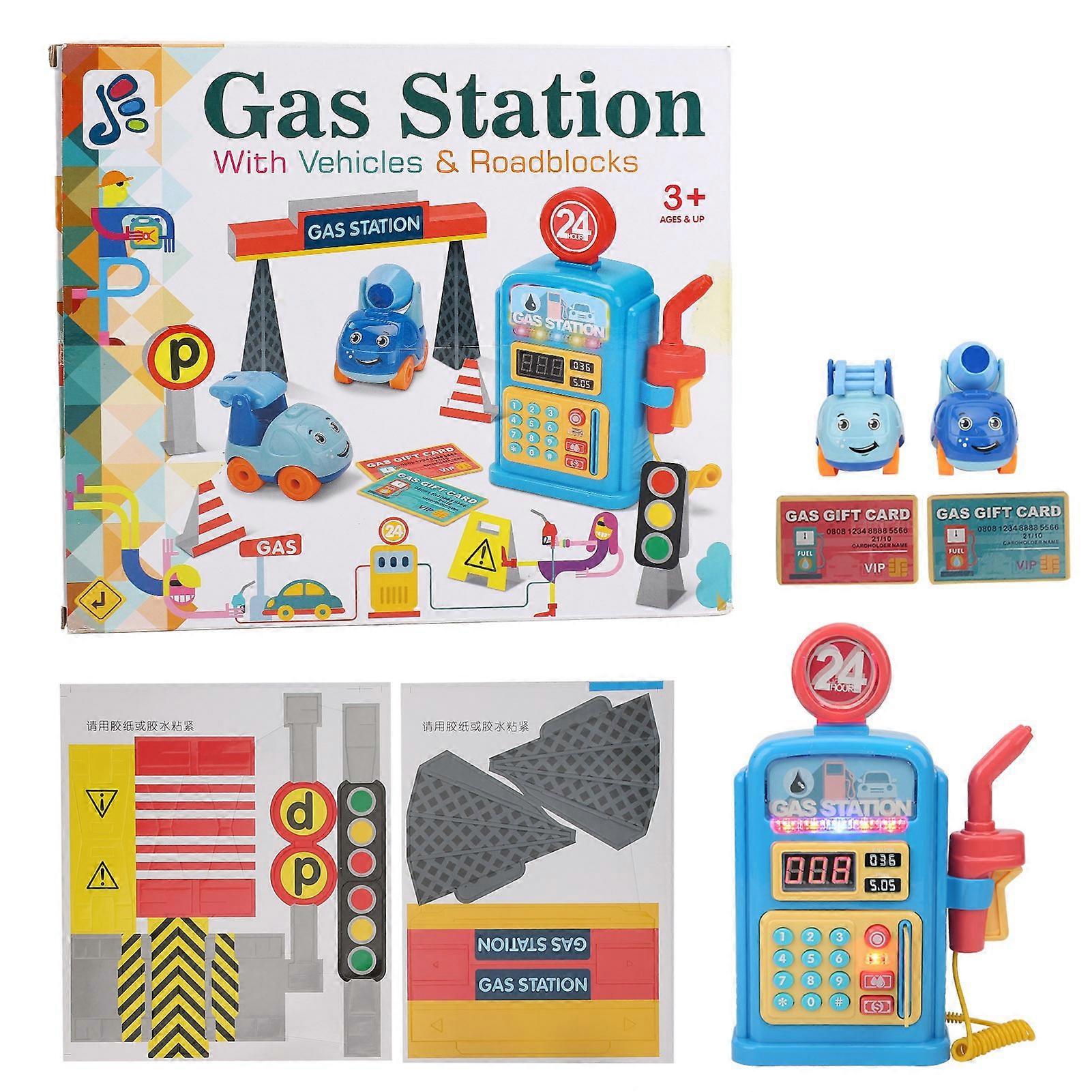 Simulation Gas Station Model Toy with Sound Light and Music, Educational Interactive Playset for Children Development and Learning