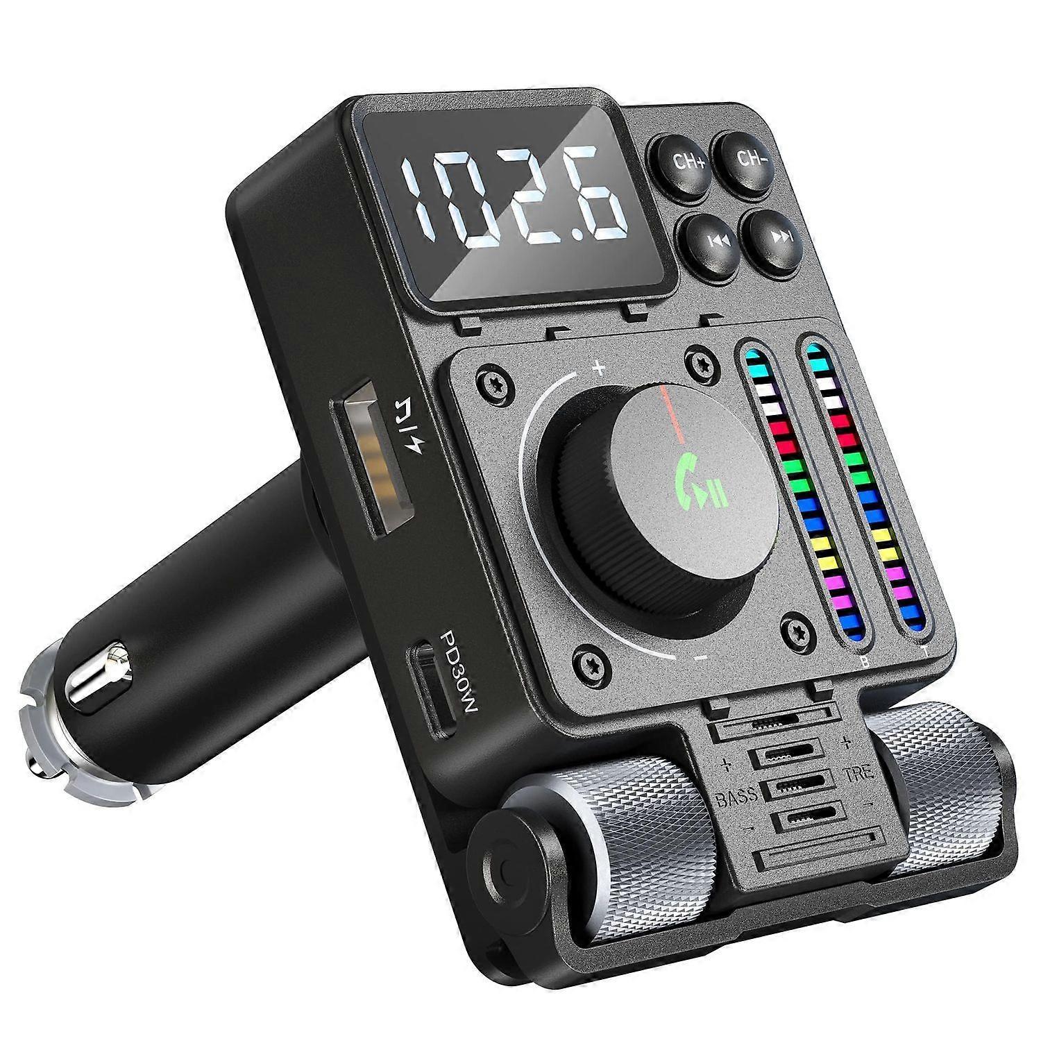 Multi Functional Car Bluetooth FM Transmitter - Bluetooth 5.3, Sound Adjustment, Hands-Free(Black)