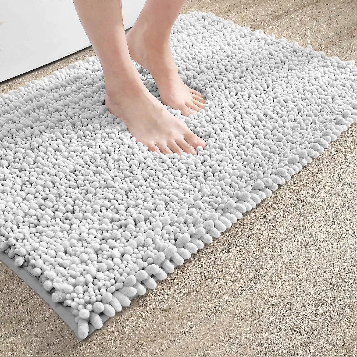 Chenille mikrofiber badematte sklisikker lang haug 40 x 60 cm, kan vaskes i maskin