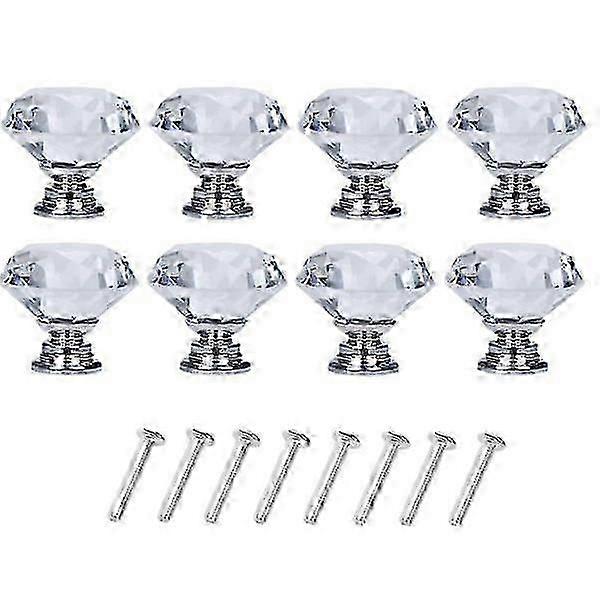 Diamond-shaped knobs in glass Transparent/Silver 8 pcs