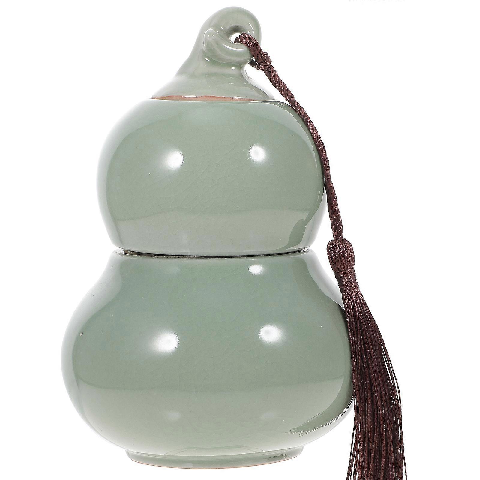 Green Ceramic Tea Canister for Kitchen Storage Gourd Jar