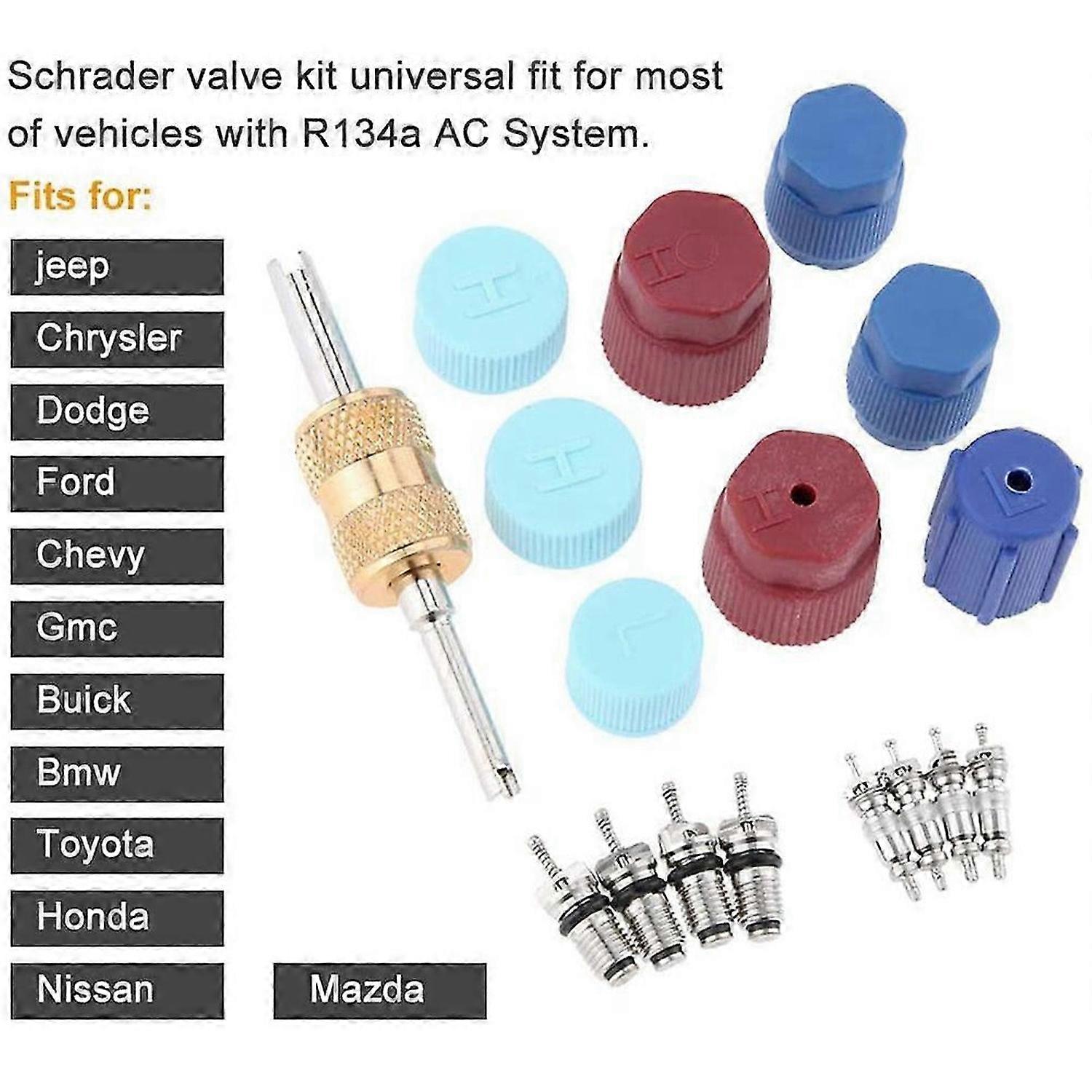 17Pcs Air Conditioning Valve Core Kit Valve Cores Accessories A/C R12 R134A Refrigeration Valve Stem