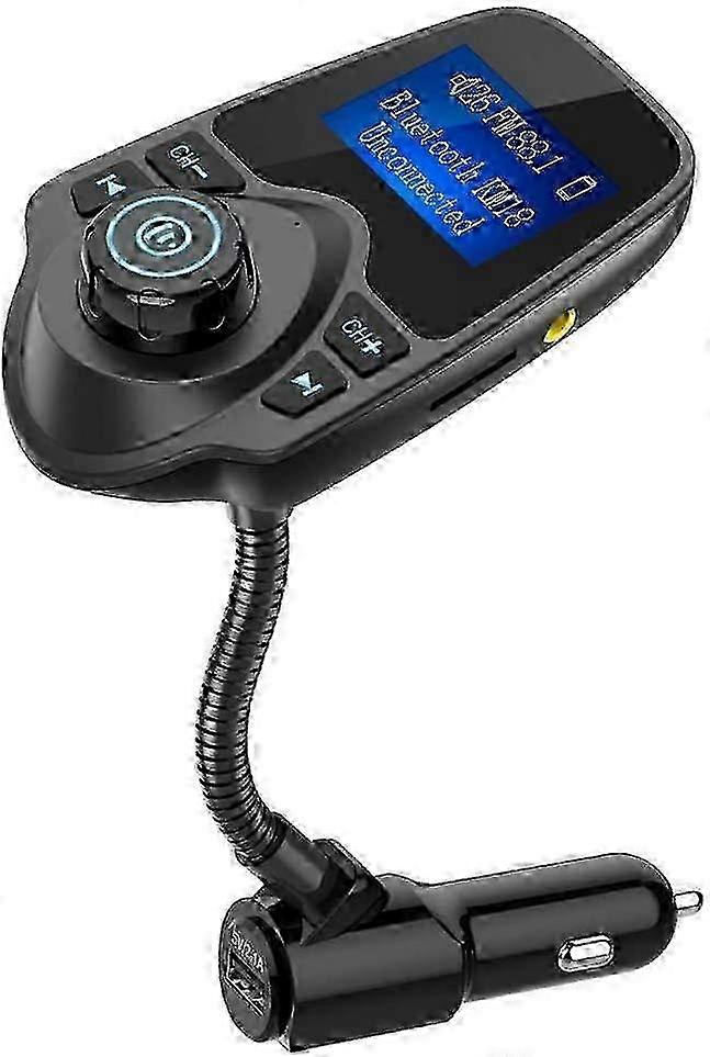 Bluetooth Car FM Transmitter Audio Adapter Receiver Wireless Handsfree Voltmeter Car Kit TF Card AUX 1.44 Display - KM18 Black Matte Black Matte