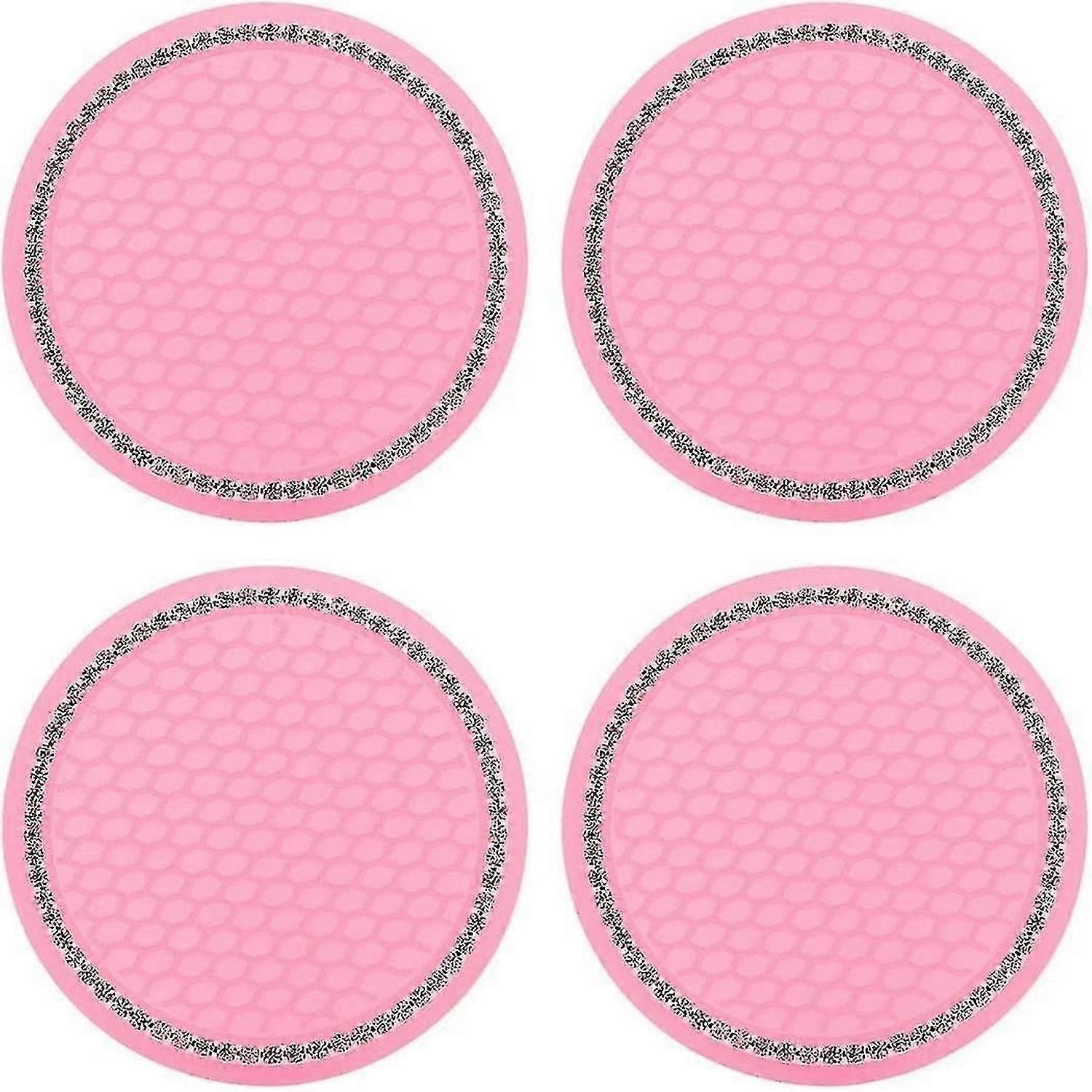 KINZON 4 Pices- (ροζ)-Accessoire de Porte-Gobelets sous-Verres d'Insertion de Voiture Antidrapants Bling Σιλικόνη sous-Verre de Voiture Cristal Stras