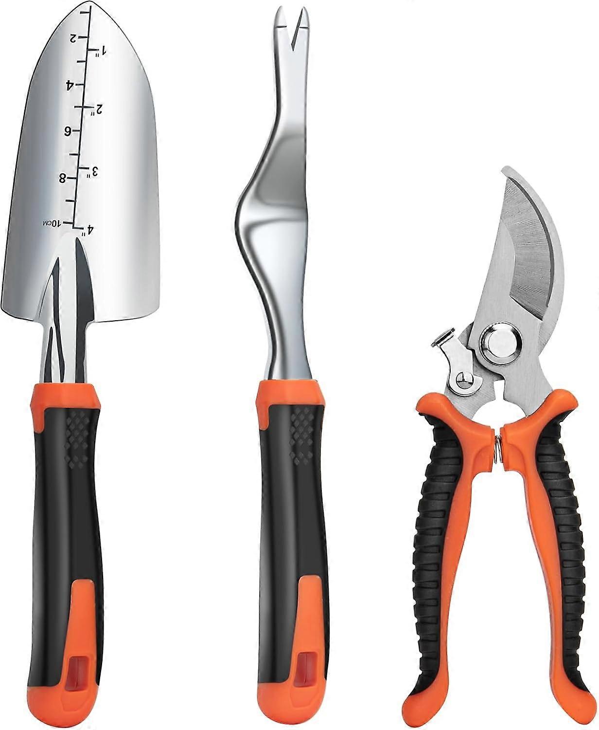 Garden Tools Set, 3 PCS Heavy Duty Gardening Kit - Shovel/Trowel, Weeder & compatible with Sharp Bypass Pruning Shears with Ergonomic Handle, Ideal