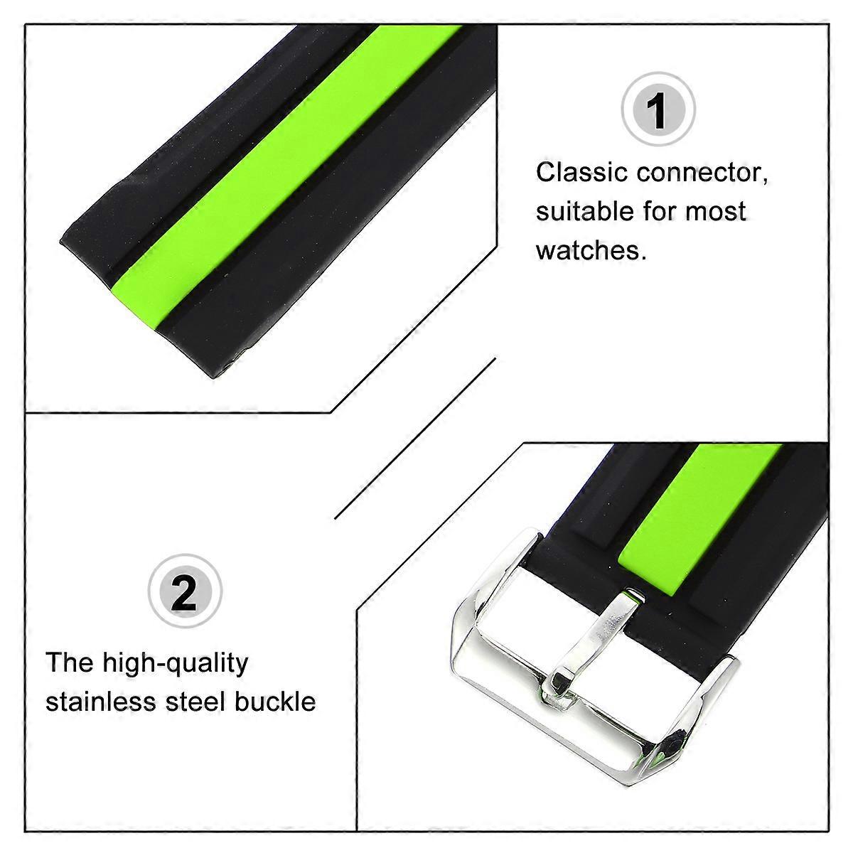 Silicone Watch Band Universal Strap for Watch 2Pcs Dual Color Green Replacement