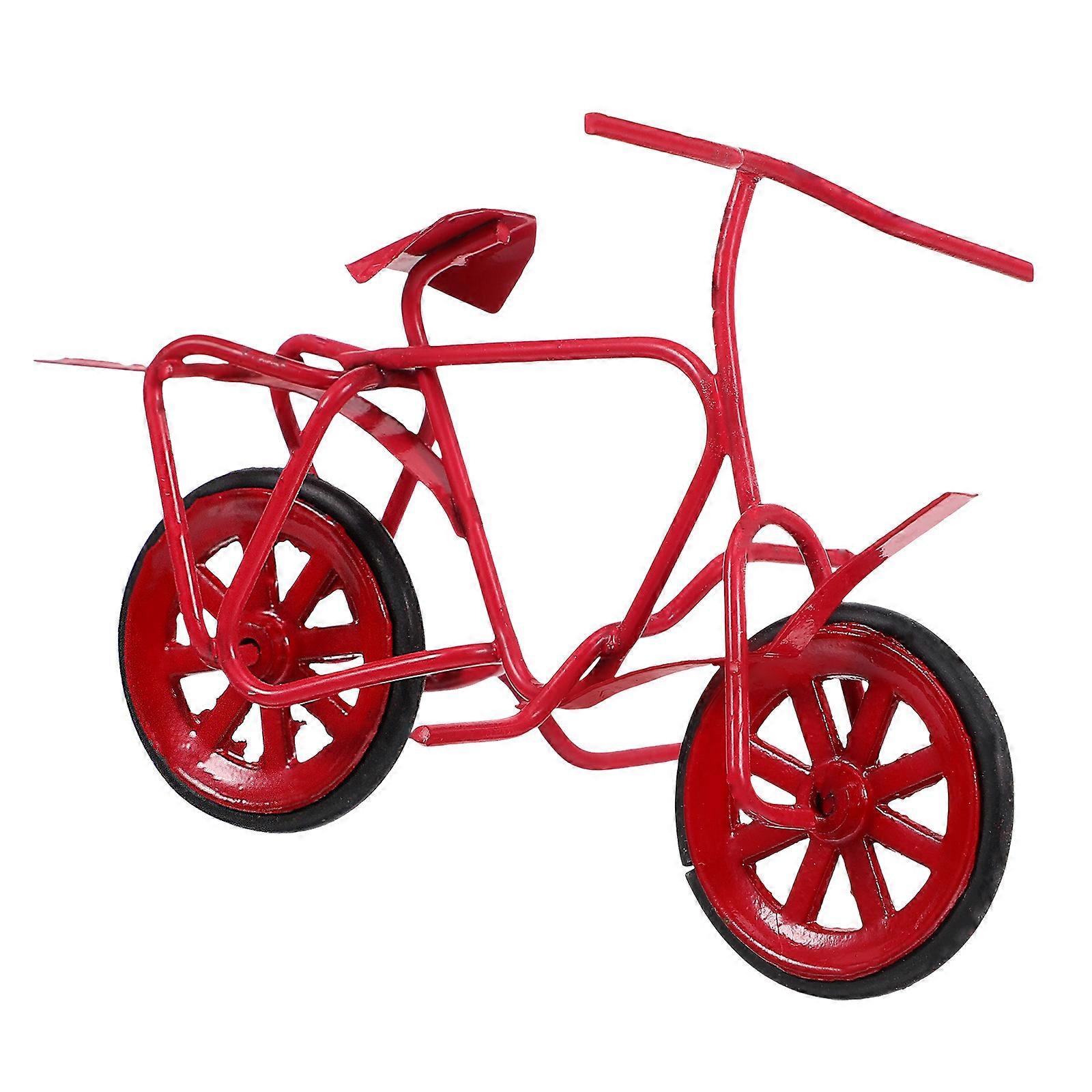 Mini Bicycle Model 3Pcs Gift Option For Office And Home Decor 7.50X5.00X4.00CM Red Retro Miniature Design