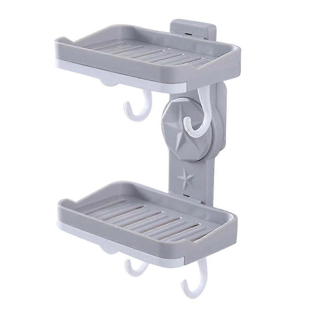 Punch-Free Soap Dish Holder Double Layer Soap Rack Designed For Shower Use 13x8cm Grey With Drain Function 1Set