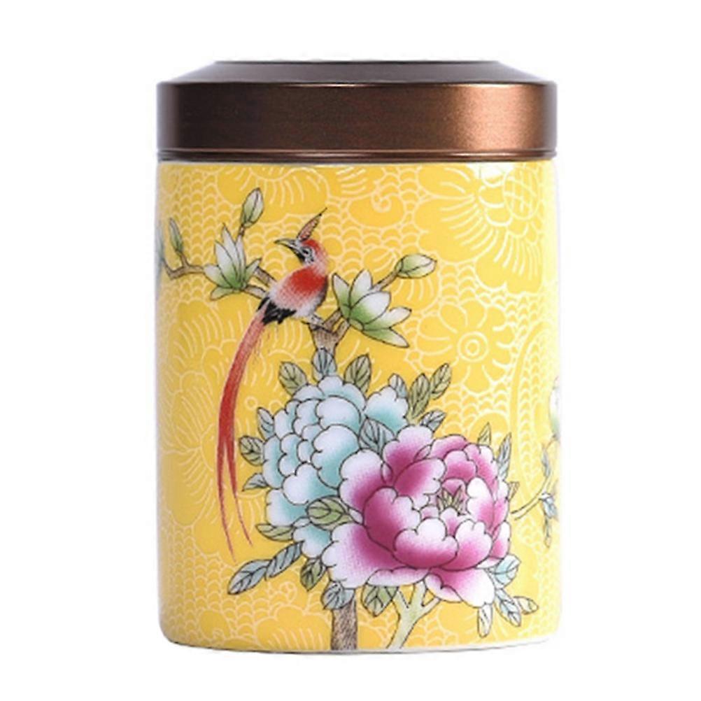 Handmade Pottery Jar 1Pack Round Tea Storage Container Yellow Perfect For Tea Storage And Coffee Bean Storage