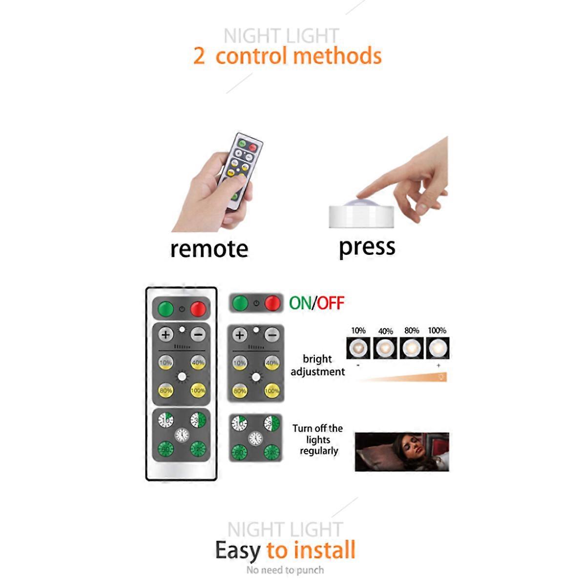 Cabinet LED Light Wireless Remote Cabinet Light with Adjustable Brightness 2Pcs