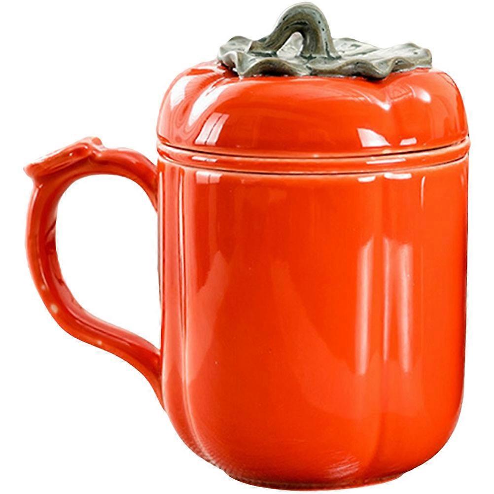 Persimmon Shaped Ceramic Coffee Cup Ideal For Tea Room And Dorm Use Featuring Lidded Style In 270ml Capacity 1 Pcs