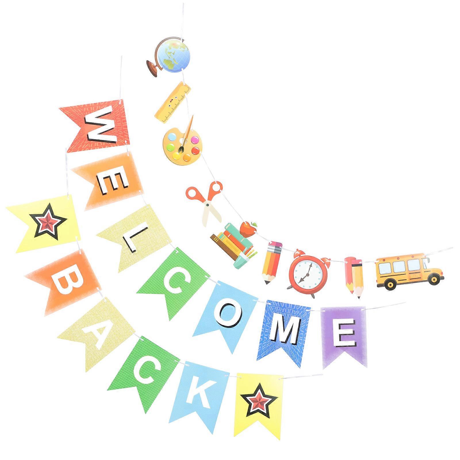 Back-to-School Party Pull Flags Welcome Back Banner for 4Pcs Party Decor