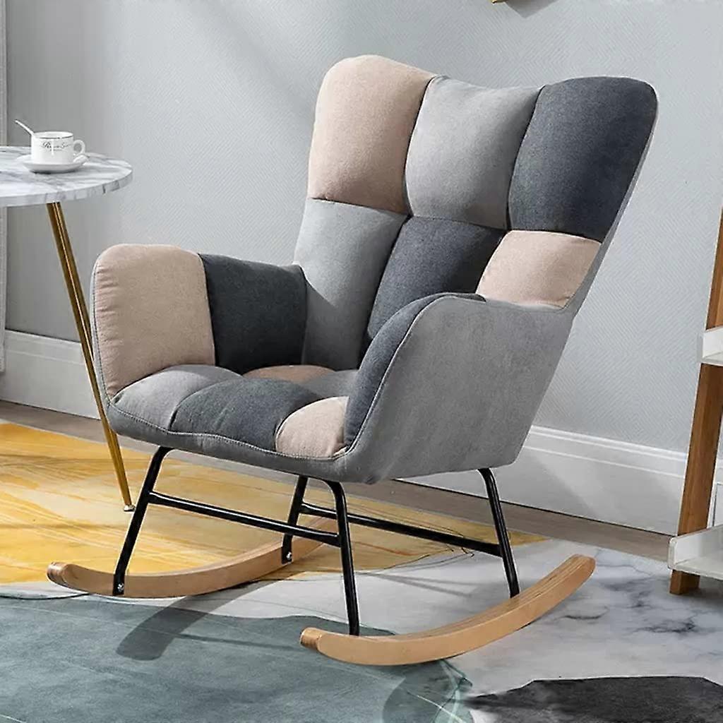 Modern Patchwork Fabric Rocking Chair Backrest, Single Sofa Armchair, Living Room, Gray, One Size