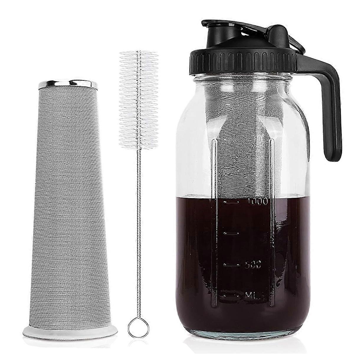Cold Brew Coffee Maker Pitcher,64oz Iced Coffee Tea Pitcher for Fridge with Filter, Cold Brew Maker with Pour Spout Lid
