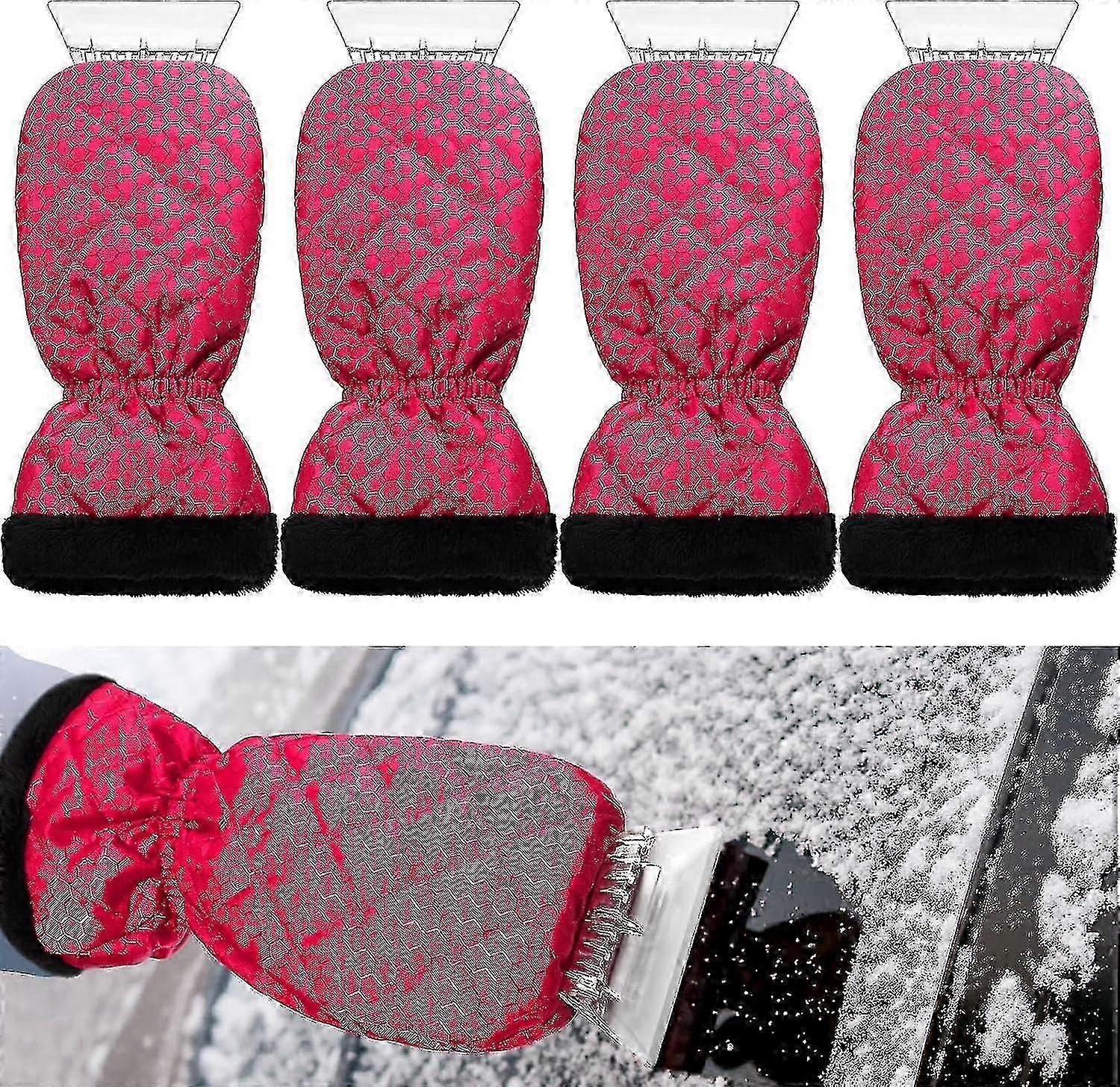 4 Pcs Ice Scraper Mitt with Glove for Car Windshield Snow Scraper Remover with Fleece Glove