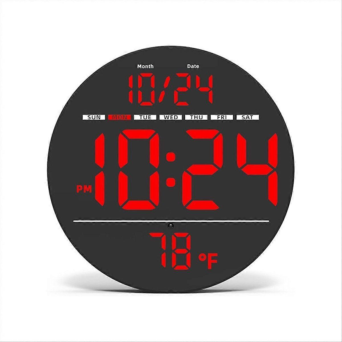 Large Digital Wall Clock with LED Display,Electric Wall Clock with Temperature,Auto ,Date,and Day,for Office,Home B
