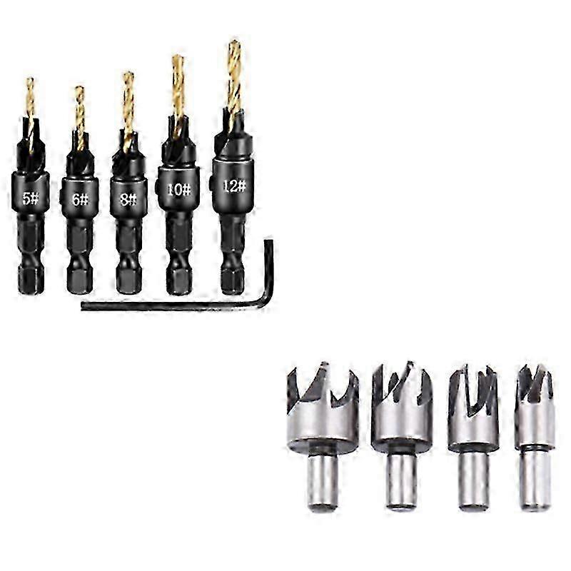 10Pcs Claw Type Cork Puncher Chamfer Cutter Drill Bit Countersunk Bit Drill 1/4 Inch Hexagon Wrench
