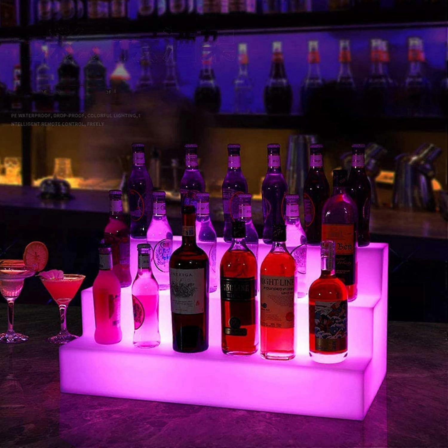 3 Tier LED Lighted Liquor Bottle Display Shelf Wine Bottle Display Stand With LED Light For Home Bar And Commercial Bar