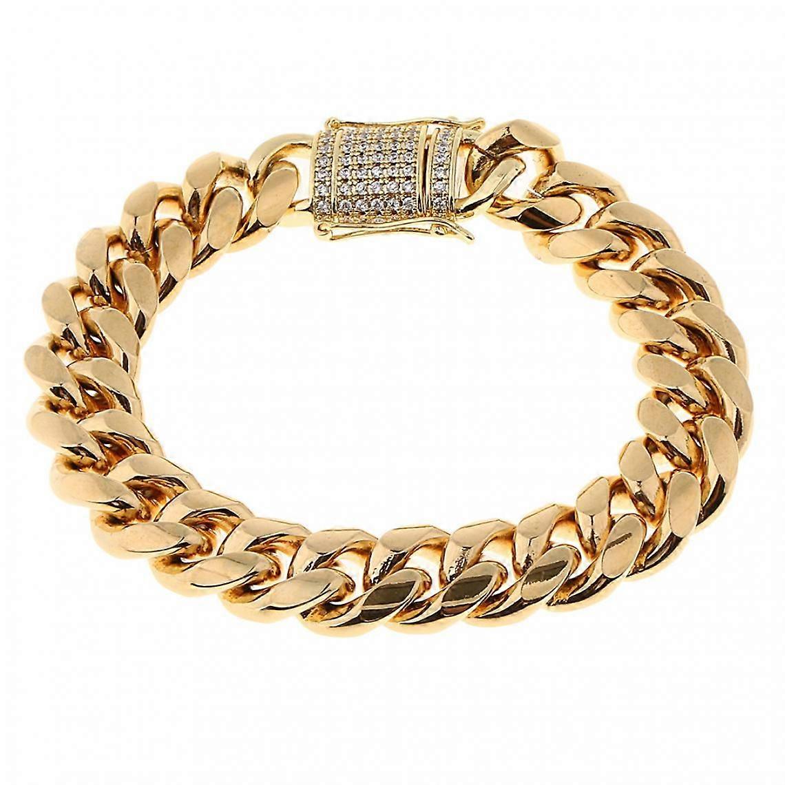 14mm Gold Plated Miami Cuban Finish Cubic Link Cuban Bangle Bracelet