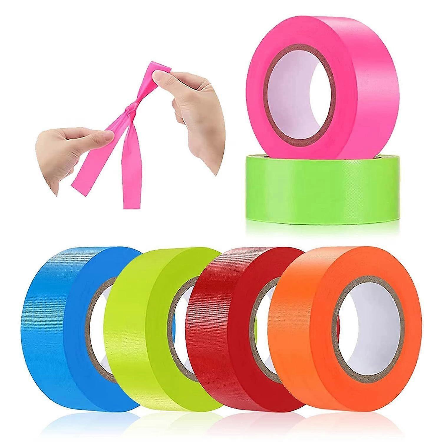 6 Pack Flourescent Flagging Tape Assorted Colors, Non-Adhesive Plastic Ribbon
