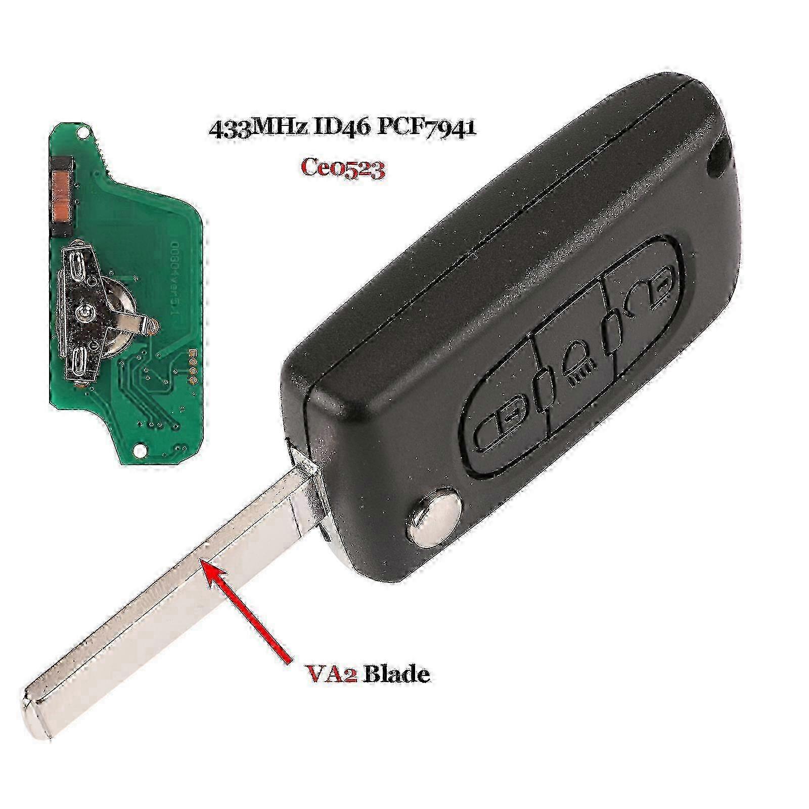 Ce0523 Ce0536 ASK/FSK 433MHz ID46 Replacement Car Keys for Peugeot 407 307 308 607 and Citroen C2 C3 C4 C5 C6 C8 with VA2/HU83 Blade