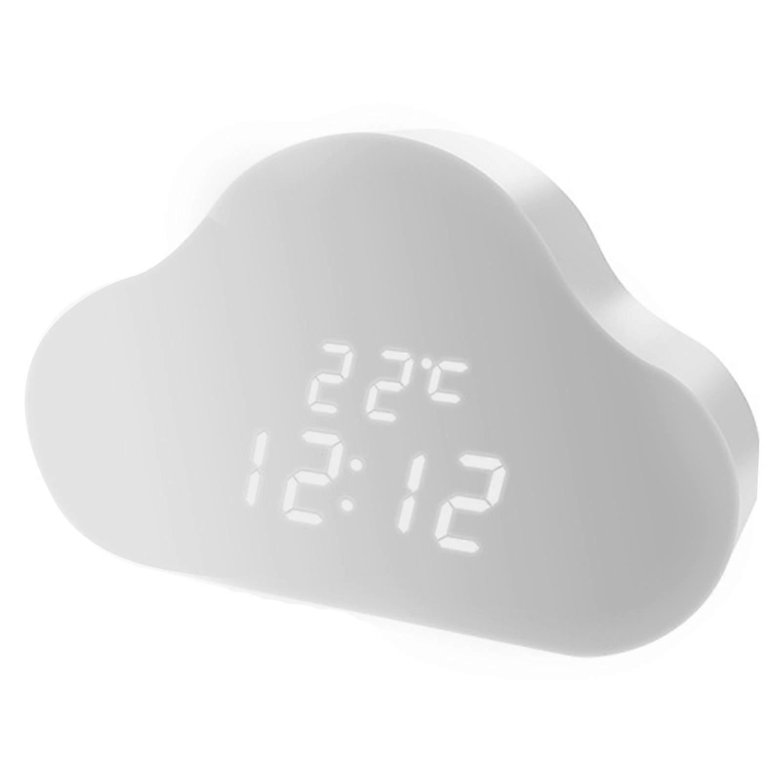Cloud Shaped Clock With Temperature Display Function And Nightlight Dimming Option Bedside Decoration  White