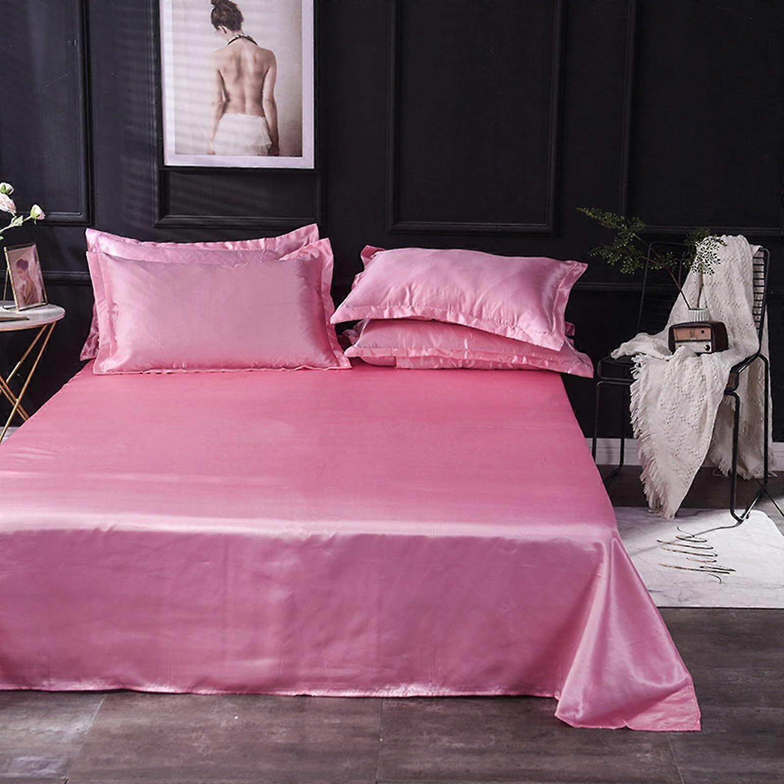 Satin Flat Bed Sheet 230x250cm, Super Soft Smooth Bedding for Double Bed