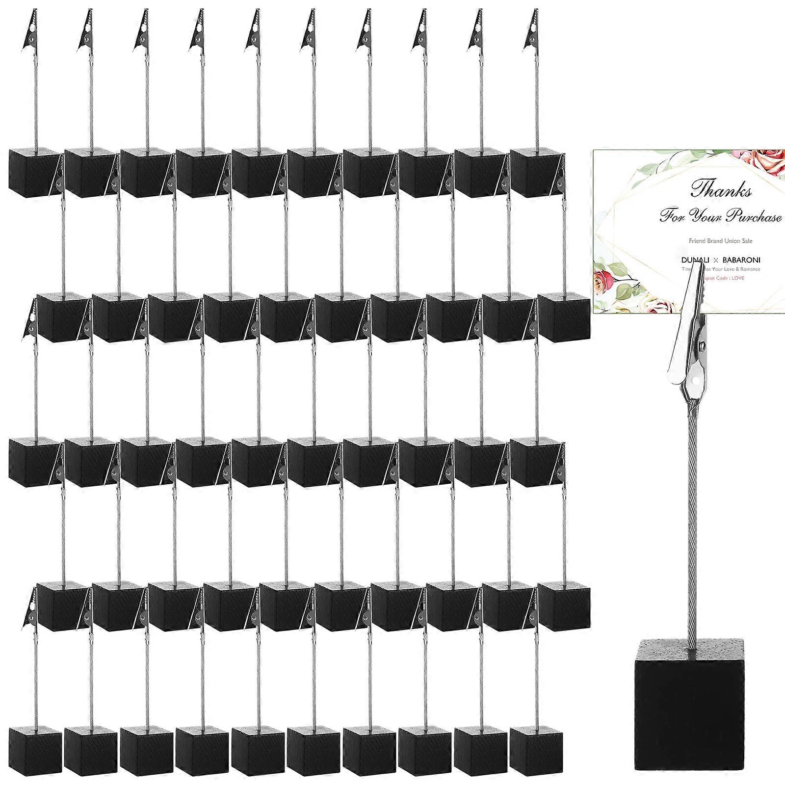 50 Pcs Place Card Holders with Alligator Clips, Cube Base Photo Memo Clips for Wedding Party Table Number Display (Black)