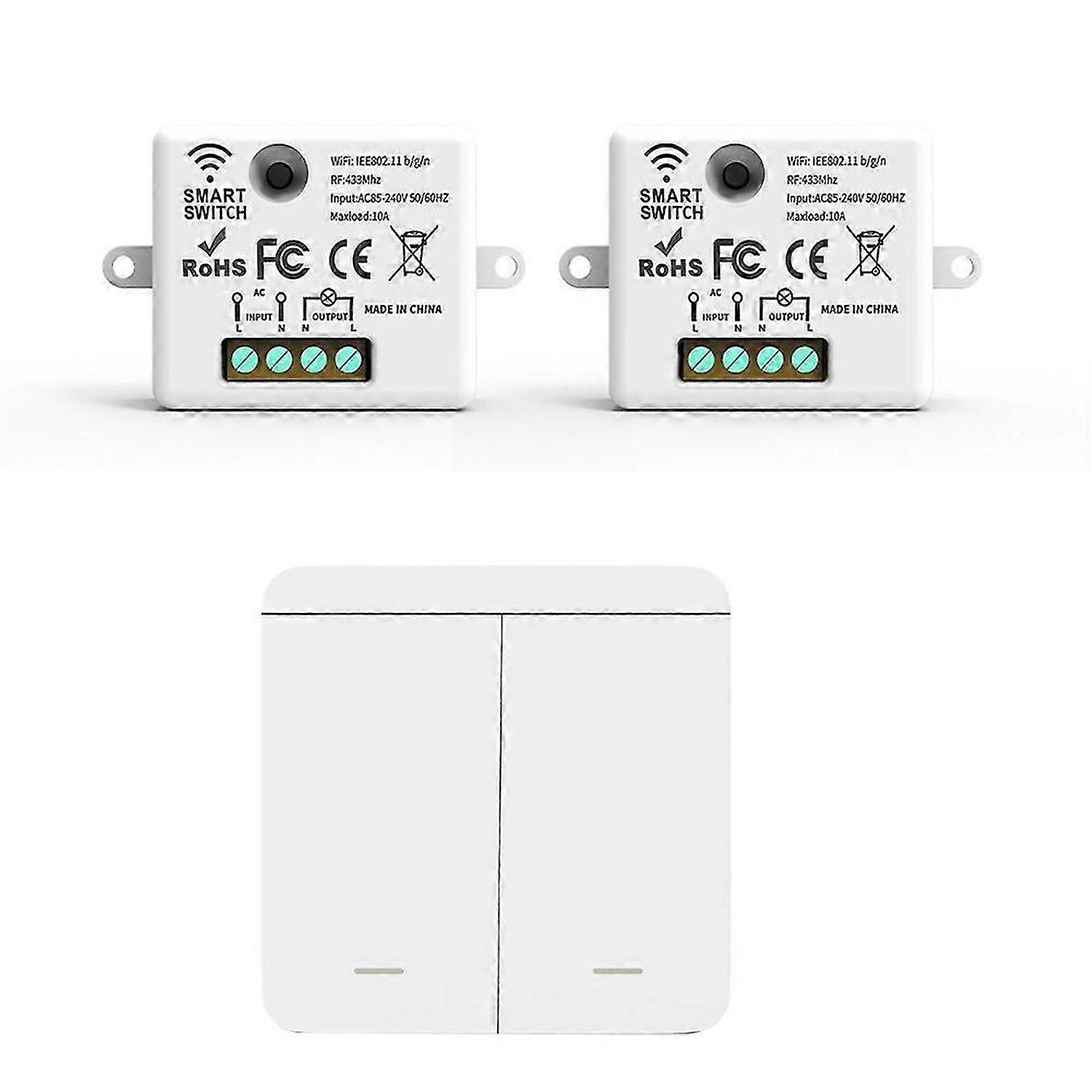 2PCS Wireless Light Wall Switch RF 433Mhz Relay Receiver with 2x 2Gang Panel Switch LED Remote Contr
