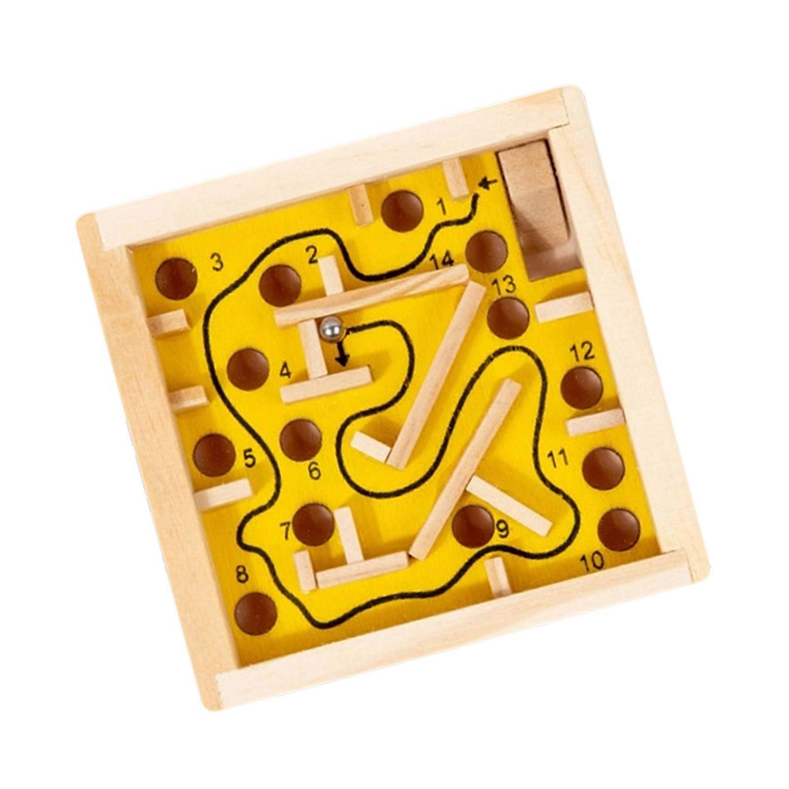 Wooden Maze Puzzle Walking Bead Toy For Kids Adult Interactive Balance Board Game To Enhancing Problem Solving Skill  Yellow
