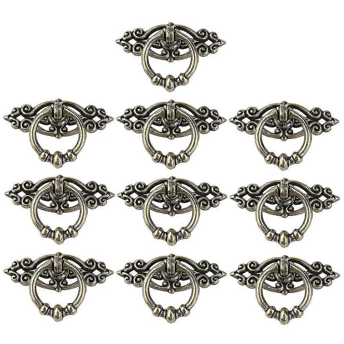 10Pcs Vintage Kitchen Cabinet Cupboard Dresser Door Drawer Ring Pull Handles Knobs (Antique Brass)