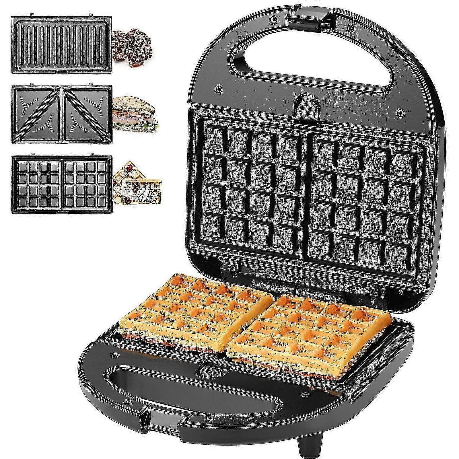3-in-1 Croque Monsieur Machine, Grill, Waffle Maker and Sandwich Maker, High Power 750W, 3 Non-Stick and Interchangeable Plates
